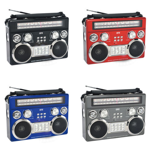 New QFX Portable Retro AM/FM/SW 3-Band Radio With Flashlight Bluetooth Boombox - Picture 1 of 16