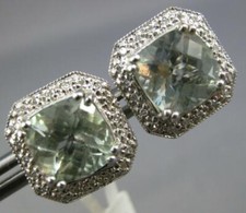 LARGE 4.22CT DIAMOND  AAA GREEN AMETHYST 14KT WHITE GOLD OCTAGON STUD EARRINGS