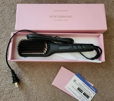 MEGAWISE Pro Ceramic Ionic Hair Straightener Brush Fast Heating Black