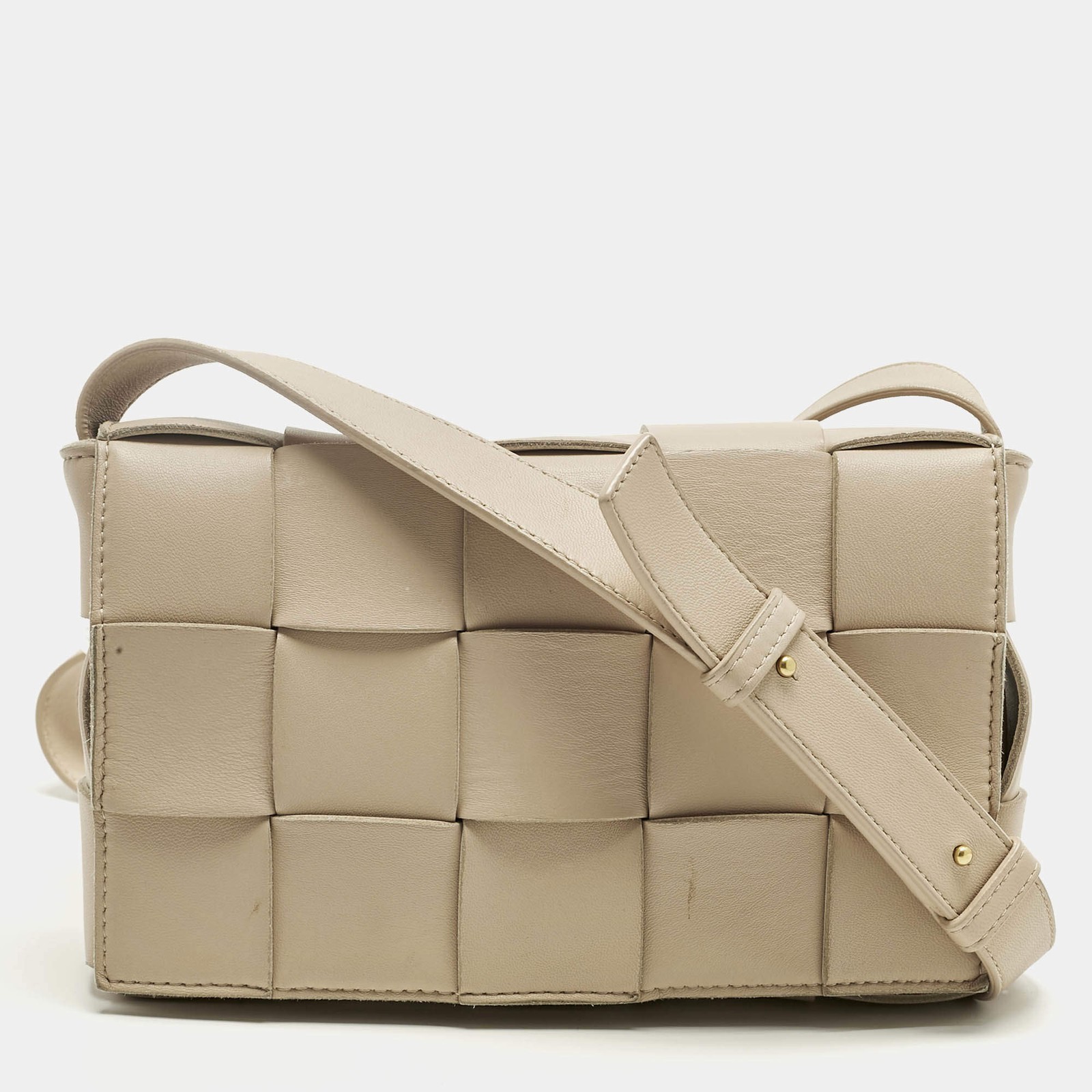 Bottega Veneta Beige Intrecciato Leather Cassette Shoulder Bag