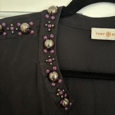 Tory Burch Women's Mezzair Embellished Silk Peplum Top Size 12