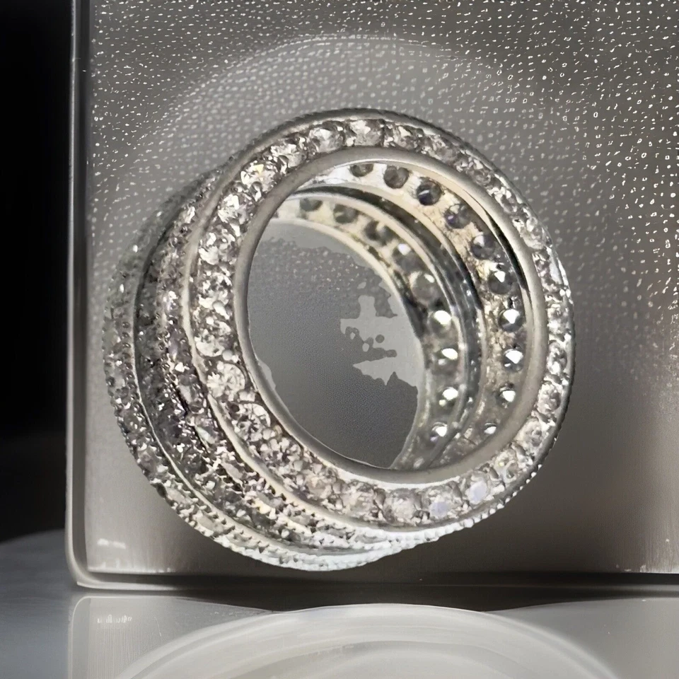 Anillo estilo Art Deco renacimiento banda cómoda plata circonita cúbica retro de colección talla 7 Foto 3 de 4