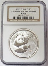2000 CHINA 10 YUAN PANDA GUANGZHOU EXPO NGC MS 69