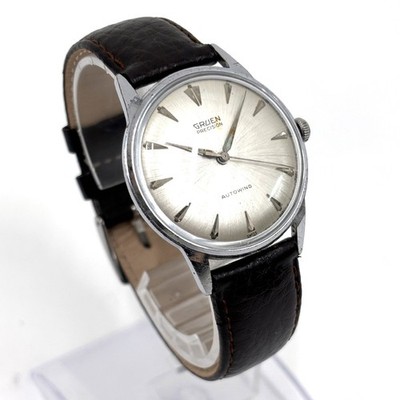 Vintage 1960s Gruen Precision Swiss Automatic 34mm 710 RSS Sunburst Dial Running