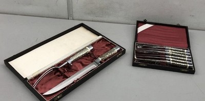 Durex Solingen Stainless Chrome Steel Carving Set & 6 Steak Knives 8pc Vintage