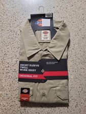 Dickies Mens Size 2XL Tall Short Sleeve Khaki Tan Twill Button Down Work Shirt