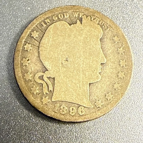 1896 (P) Barber Quarter 90% Silver AG condition. 5.414 Grams. GOLDEN TONED