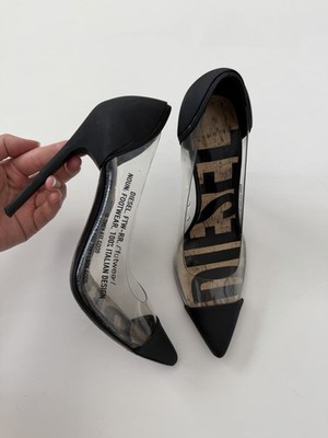Diesel Clear PVC Heels Black Pointed Toe Pumps Size EU 37 / US 6.5 Pre Owned