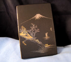 NICE ANTIQUE JAPANESE DAMASCENE KOMAI 24KT GOLD CIGARETTE CASE MOONLIT Mt FUJI