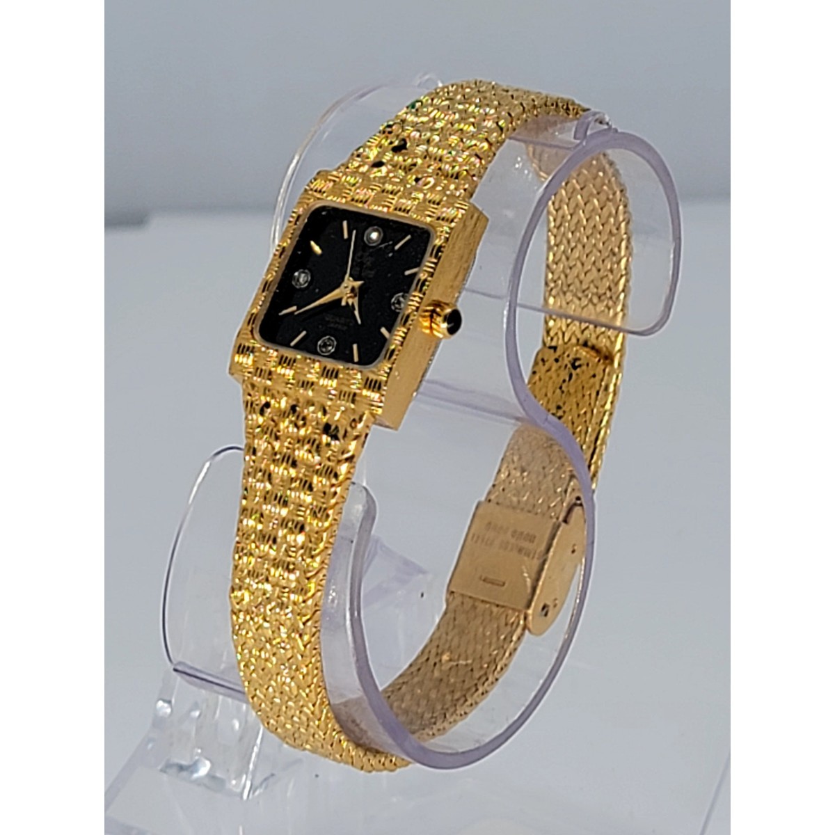 Vintage Oleg Cassini Gold Tone Textured Bracelet Watch Black Dial Quartz 19mm Elegant Oleg Cassini Black and Gold-tone Watch - Etsy main image 2