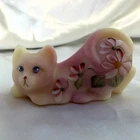 Fenton Art Glass Cat Figurine  Burmese Pink. ~ Painted by D. Frederick Glows