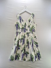 Joanie Dress Size 16 White Purple Flower Print Occasion Summer Pockets Cotton