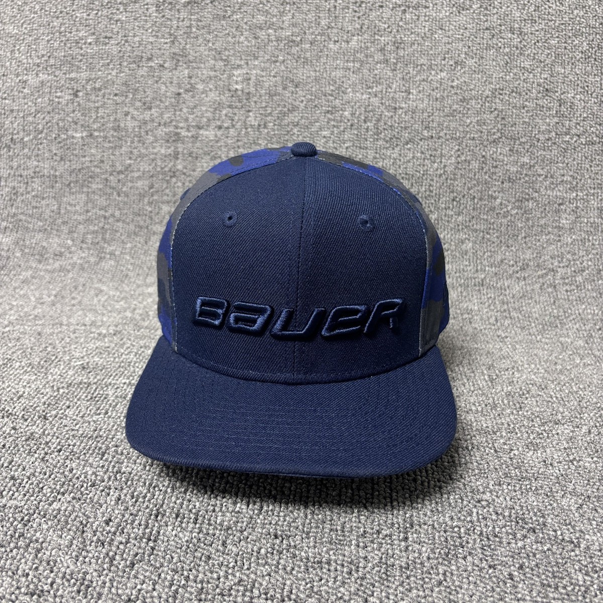 Bauer New Era 9FIFTY Original Camo Snapback Hat Navy Blue Flat Brim Adjustable