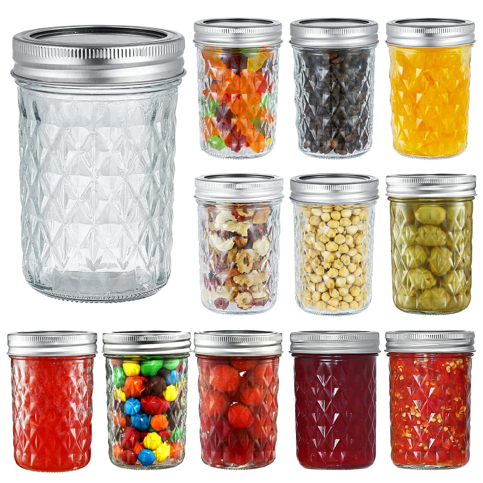 12 Pack 8oz Mason Jars Glass Canning Jars with Lids and Seal Bands for Jam