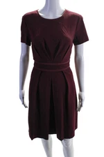 Trina Turk Womens Silk Short Sleeve Lined Zip Skater Dress Burgundy Size 6