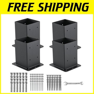 4x4 Post Base Anchors 4 Pcs, 13GA Steel Black Powder Coated