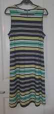 Nine West Women's Dress Sz 12 Striped A-Line Sleeveless Stretch Pockets Beach