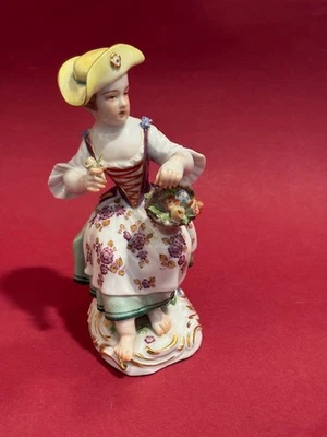Meissen Porzellanfigur Nr. 14 Blumenmädchen, 1. Wahl, handbemalt, Höhe ca. 12,5 - Bild 1 von 4