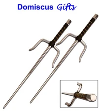 19" NEW! CHROME SAI Martial Arts Hexagon Leather Wrapped Handles Set of 2 NINJA