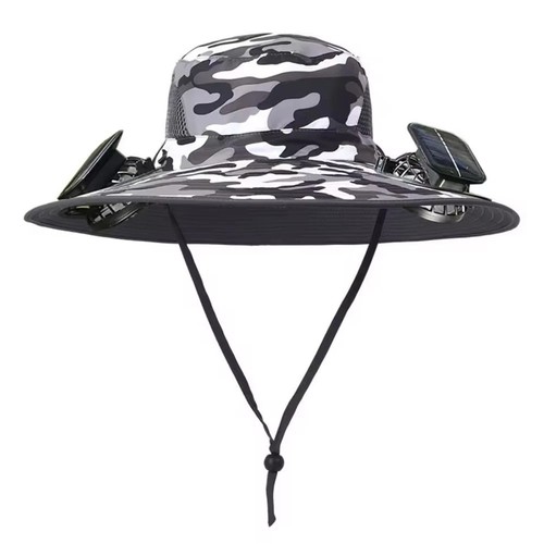 Unisex Outdoor Wide Brim Sun Hat with Solar Fan UV Protection Hiking Camping US - Picture 6 of 10
