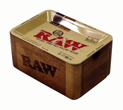 1 RAW Cache Box Mini Compact Wooden Storage Box with Metal Rolling Base