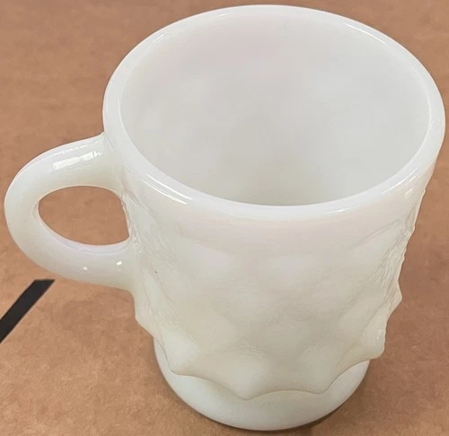 Vintage Fire King Kimberly Diamond Coffee Cup/Mug 8 oz White Milk Glass 4" USA