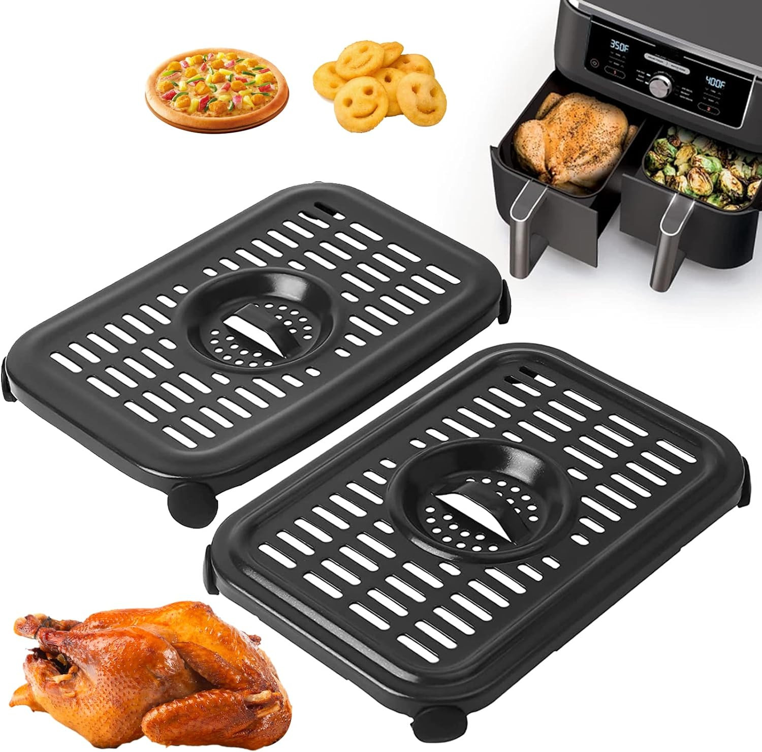 2 Packs Air Fryer Grill Pan for Ninja Fryers, Replacement Crisper Plate Tray Acc