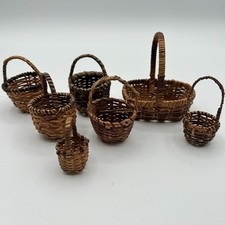 Vintage Miniature Baskets Set of 7 Handmade Woven Wicker Rattan Dollhouse Decor