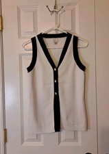 A New Day Women's Button Sweater Vest Sleeveless V-Neck Top Cream Black Size S