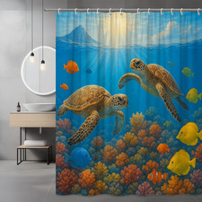 Colorful Ocean Turtle Shower Curtain - Underwater Sea Life Decor
