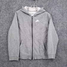 Nike Sportswear Club Fleece Hoodie Kids Boys L Large Gray Full Zip Sweatshirt