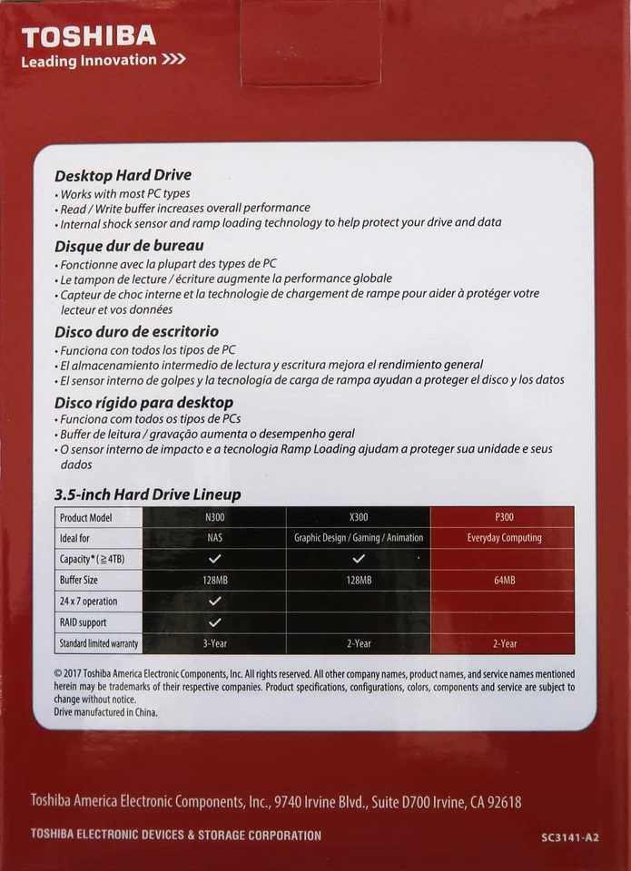 Toshiba 3.5" P300 Internal Desktop 7200rpm 64MB 6gbs 3.5" 1TB Sata HDWD110 "New" - Image 2 of 4