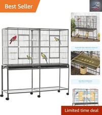 Elegant 65" Double Rolling Bird Cage for Lovebirds  Parakeets - Black Finish