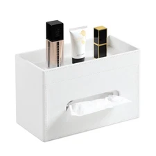 Plus Size Tissue Box Cover Rectangle, PU Leather Tissue Box Holder with Stora...