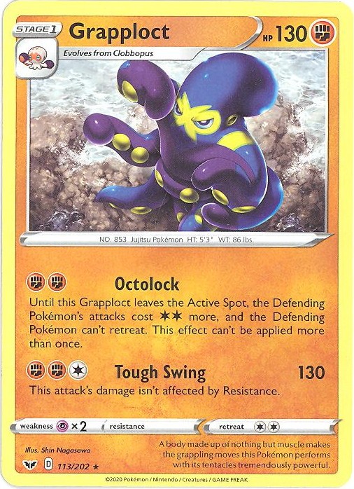 Pokemon Card - Sword & Shield 113/202 - GRAPPLOCT (rare) - NM/M