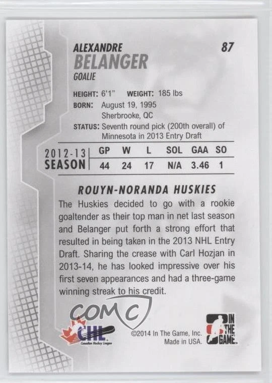 2013-14 ITG Heroes and Prospects Alexandre Belanger #87 - Image 2 of 2