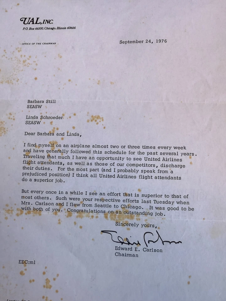  United Airlines Stewardess Archive – Diploma, Manual, Evaluations, & Letters.  - Image 2 of 4