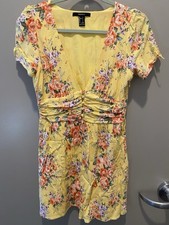 Forever 21 Women’s Yellow Floral Short Sleeve Mini Dress Size S