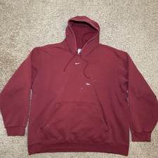 Vintage Rare 90s Nike Center Swoosh Hoodie Large Burgundy Maroon Baggy Y2K