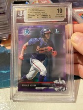 2017 Bowman Chrome Purple Refractor Ronald Acuna BGS 10 Rookie Card. rookie card picture