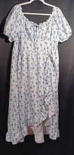 Scarlett Darkness 2XL White Blue Floral Milkmaid Cottagecore Ruffle Midi Dress