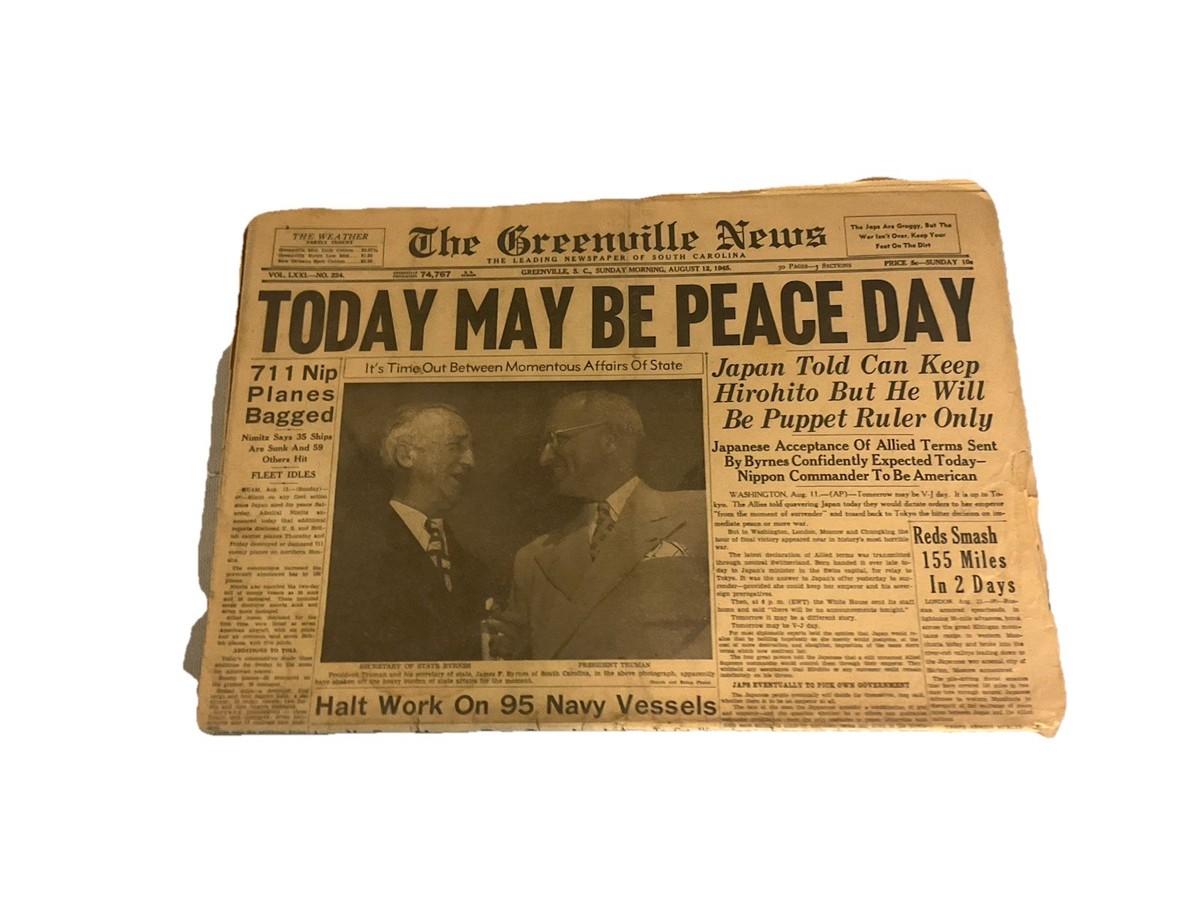 World War 2 Collectible Newspaper “ Japan Surrenders” 1945 Full