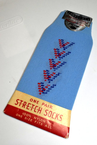 Argyle Socks VTG Stretch Socks 50s Blue with 5 Red Blue Double V Stack 10-13 New