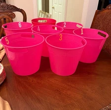 Set of 7 Pink Storage / Party Games Ice Buckets, 8 3/8" x 9 7/8"