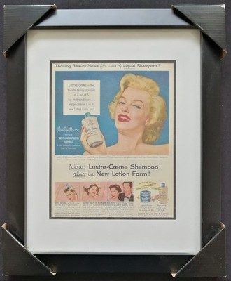 Vintage 1953 Marilyn Monroe Lustre-Creme Shampoo Full Page Ad Matted & Framed