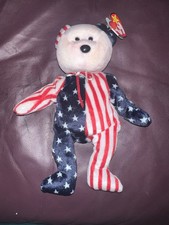 TY Beanie Babies - Spangle Red White  Blue Bear w/ Pink Face NWT