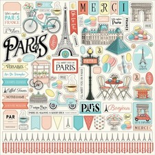 PARIS 12x12 Element Stickers Sheet Carta Bella Scrapbook Eiffel France