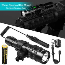 Super Bright LED Rechargeable Flashlight Tactical Gun Light Rail Mount Hunting