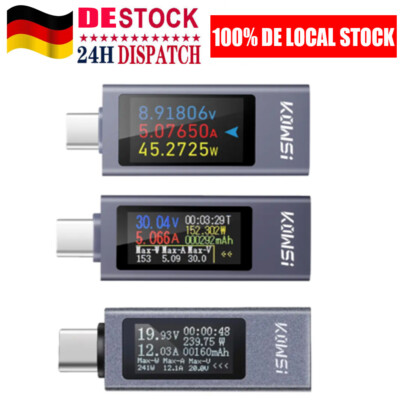 DC4-30V 0-12A USB Type-C Power Tester Digital Voltage Current Capacity Meter
