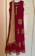 India Pakistan BURGUNDY BEIGE ANARKALI SET Women Girls Embroidery Size 36 New 